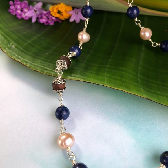 31  1/2" berry Tulasi with lapis lazuli (Gemstone for Saturn)  pearl (Moon) $75 - Picture 5 of 8